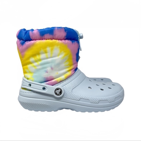 NWT Crocs Classic Lined Neo Puff Tie-Dye Boot Light Blue Women's Size 8 Unisex - Picture 2 of 11